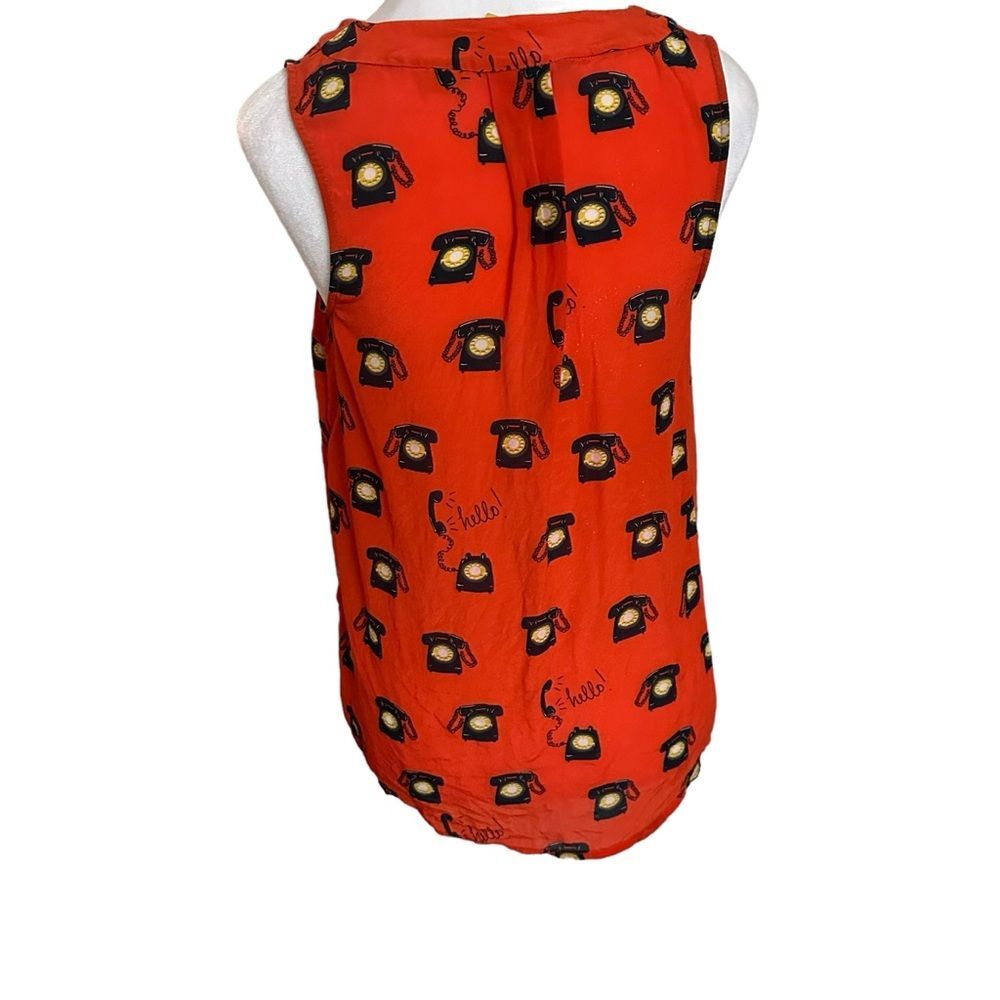 Anthropologie Maeve 52 Conversations Vintage Telephones Blouse 2 100% Silk - Picture 5 of 9